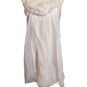 50s Vintage Pink and White Flowy Nightgown with Front Embellishment.