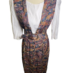 Vintage 80s Tapestry Looking Pattern with Long Sleeve White Shirt