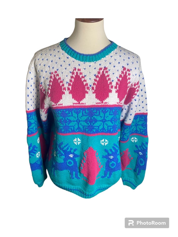 Vintage 80s Multicolored Knit Holiday Sweater