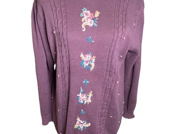 Vintage 80s floral turtleneck sweater