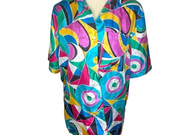 vintage 80s colorful button down shirt
