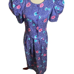 Vintage 80s Floral Dress with Capped Sleeves