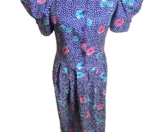 Vintage 80s Floral Dress with Capped Sleeves