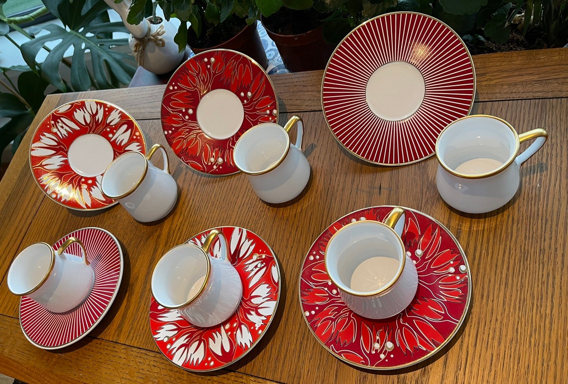 Turkish coffee Cups and Saucers 6 Sets 12 Pcs Handmade Etsy