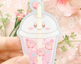 Kirby Bubble tea | Holographic Vinyl Sticker