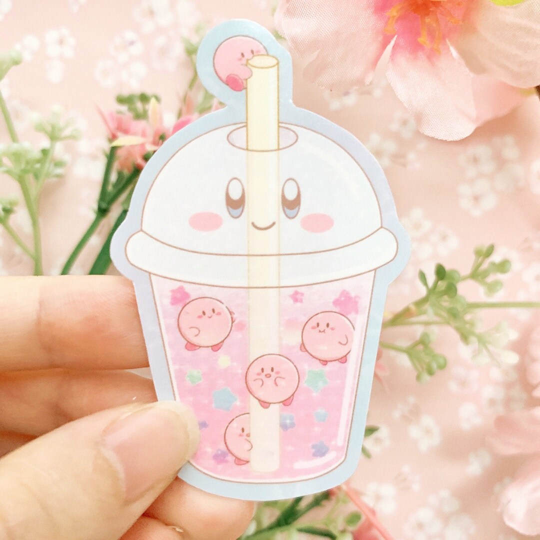 Kirby Bubble Tea Holographic Vinyl Sticker Etsy