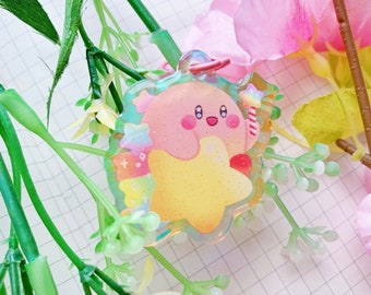 Kirby on a Shooting Star | Mini Rainbow Acrylic Charm | 1.5 inch