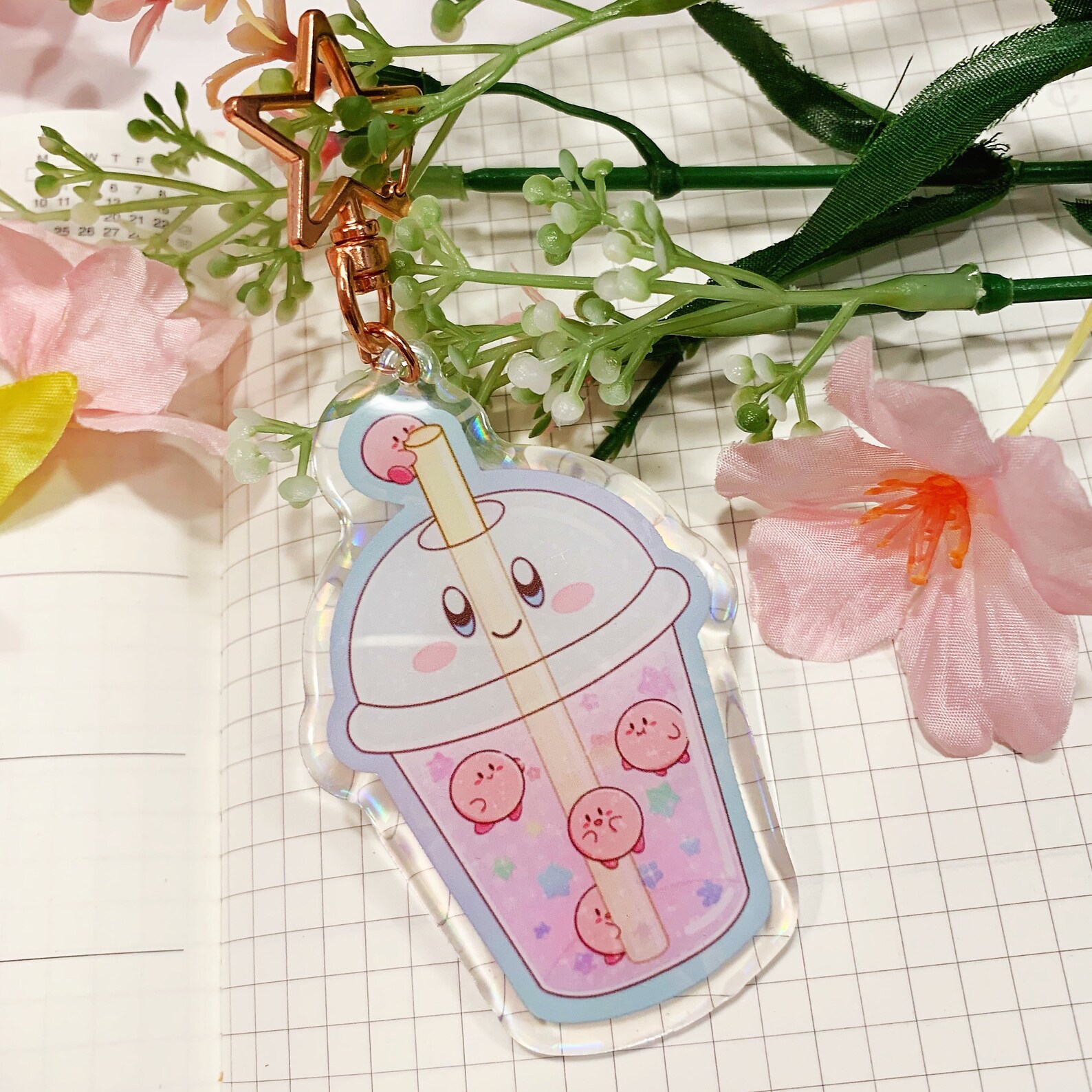 Kirby Bubble tea 2.5 Holo Epoxy Doublesided Acrylic Etsy