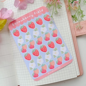 Hoja de pegatinas de vinilo con brillantina y diseño de Strawberry Field