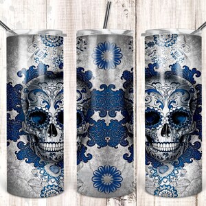 Blue Sugar Skull Personalized 20 oz skinny Tumbler