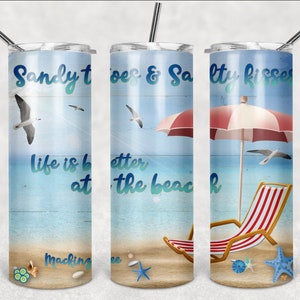 Sandy Toes and Salty Kisses Beach Personalized 20 oz skinny Tumbler