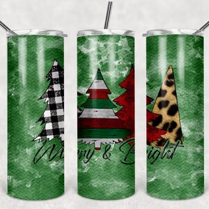 Merry and Bright Christmas Tree Christmas Personalized 20 oz skinny Tumbler
