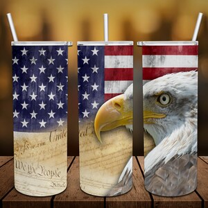 We the People Flag and Eagle Personalized 20 oz skinny Tumbler