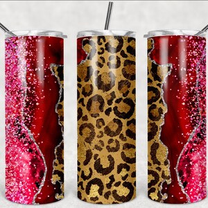 Red and Cheetah Marbled Agate Personalized 20 oz skinny Tumbler