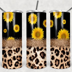 Sunflowers and Cheetah Personalized 20 oz skinny Tumbler