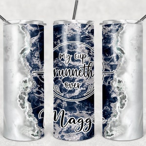 Navy My Cup Runneth Over Tumbler Personalized 20 oz skinny Tumbler