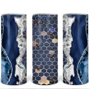 Blue and White Honey Comb Wrap 20 oz skinny Tumbler