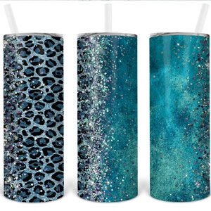 Turquoise and leopard animal print Personalized 20 oz skinny Tumbler