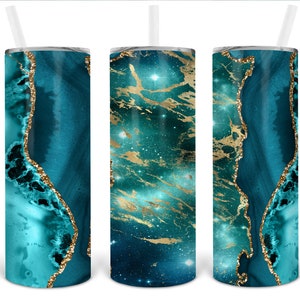 Blue and Gold Marbled Agate Personalized 20 oz skinny Tumbler
