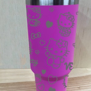 Vaso de acero inoxidable de 40 oz personalizado con diseño de gatito de dibujos animados, con asa, tapa y pajita / Stanley Dupe