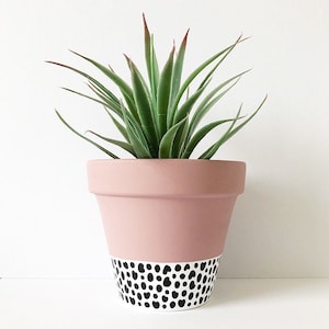 Blush pink dalmatian plant pot, pink planter, hand painted pot, animal print plant pot, plant gifts, blush pink home garden decor,