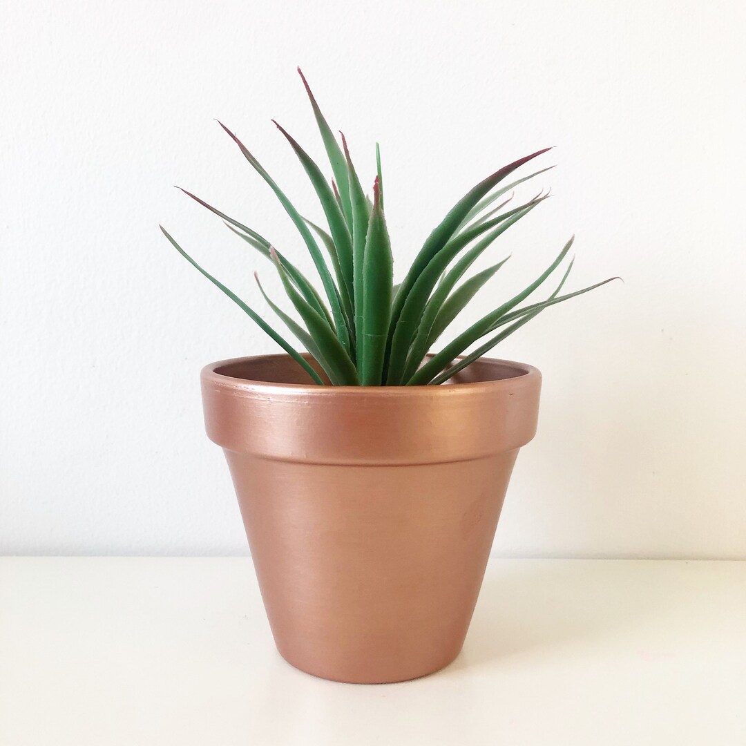 Rose Gold Planter, Rose Gold Plant Pot, Hand Painted Pot, Indoor/ Outdoor Rose Gold Terracotta