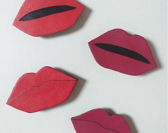 Handmade Real Leather Lips Fridge Magnets, Set of 4. Housewarming gift, Mothers day, Valentine's, Birthday, Christmas etc.