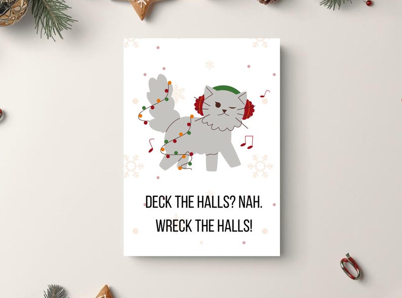 Funny Cat Christmas Cards - Printable Holiday Card Set (digital ...