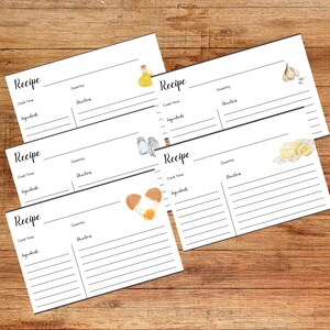 Ensemble de 5 cartes de recettes de cuisine Cartes de cuisine simples Modèle personnalisable de cartes de cuisine à fond graphique
