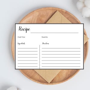 Eenvoudig minimalistisch receptkaartsjabloon Eenvoudige keukenkaarten Zwart-witte kookkaarten Invulbare recepthandleidingen Schoon koken Digitaal afdrukbaar