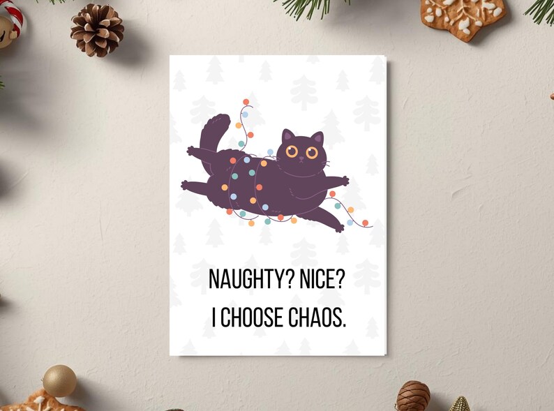 Funny Cat Christmas Cards - Printable Holiday Card Set (digital ...