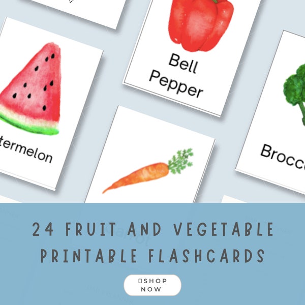 Colorful Fruit and Vegetables Preschool Flashcards - Educational Learning for Kids