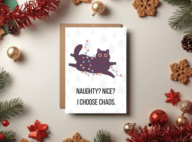 Funny Cat Christmas Cards - Printable Holiday Card Set (digital ...