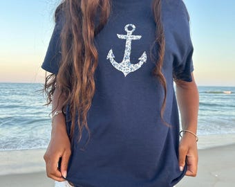 Patchwork anchor t shirt | VSCO t shirt | coconut girl t shirt | aesthetic beach tee | coconut girl clothing| Preppy clothing