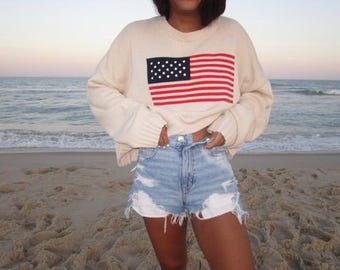 American Flag Sweater | VSCO sweater| coconut girl t top | aesthetic beach top |east coast clothing| coastal clothing