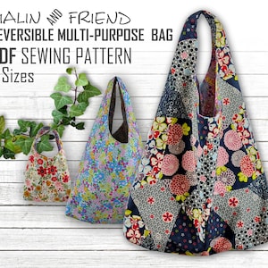 Modelo de sacola floral reversível em PDF - Download instantâneo de modelo de sacola ecológica | Impressão de sacola de compras multiuso