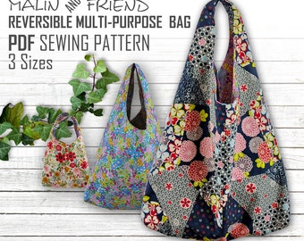 Fichier PDF de modèle de sac fourre-tout floral réversible - Téléchargement instantané Modèle de sac de marché écologique | Impression de sac à provisions polyvalent