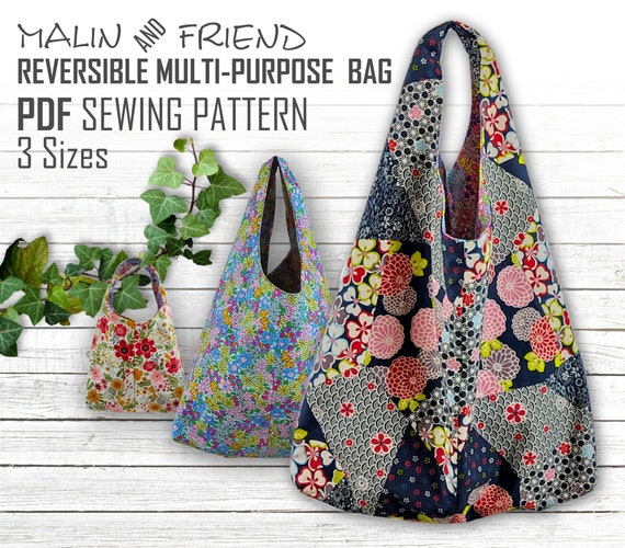 Reversible Floral Tote Bag Pattern PDF File Instant Download Eco