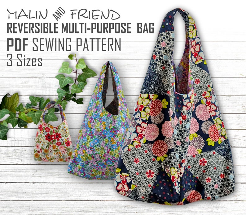 Reversible Floral Tote Bag Pattern PDF File - Instant Download Eco-Friendly Market Bag Template | Multipurpose Shopping Sack Printout 