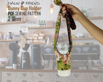 Bunny Cup Holder Sewing Pattern,Cup Holder With Straw Holder,Cup Cozy Pattern,Boba Tea Gift,Fun Sewing Pattern,Coffee Cup Sleeve,PDF Sewing