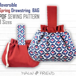 Wende-Kordelzugbeutel Schnittmuster, wiederverwendbarer Geschenkbeutel, drei Größen, Bag Tutorial, Projektbeutel, PDF Schnittmuster, direkter Download
