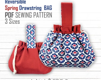 Reversible drawstring bag pattern, reuseable gift bag, three sizes, Bag Tutorial, project bag, pdf sewing pattern, instant download