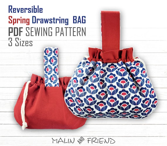Reversible Drawstring Bag Pattern, Reuseable Gift Bag, Three Sizes