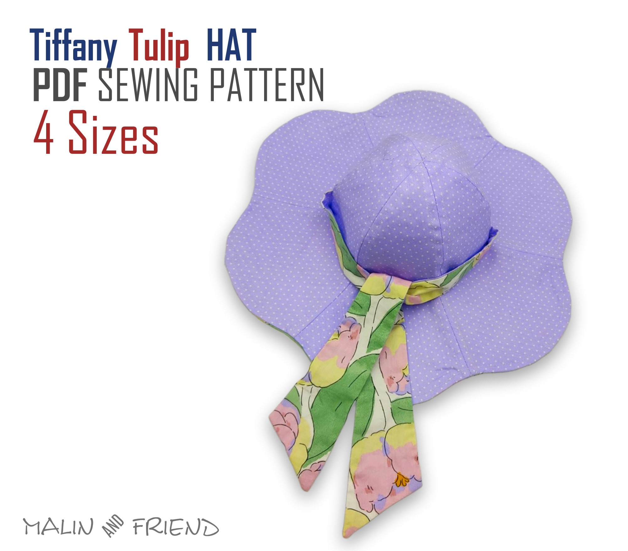 Tiffany Tulip Hat Wind Brim Sewing Pattern, Four Sizes Tulip Hat, Pdf ...