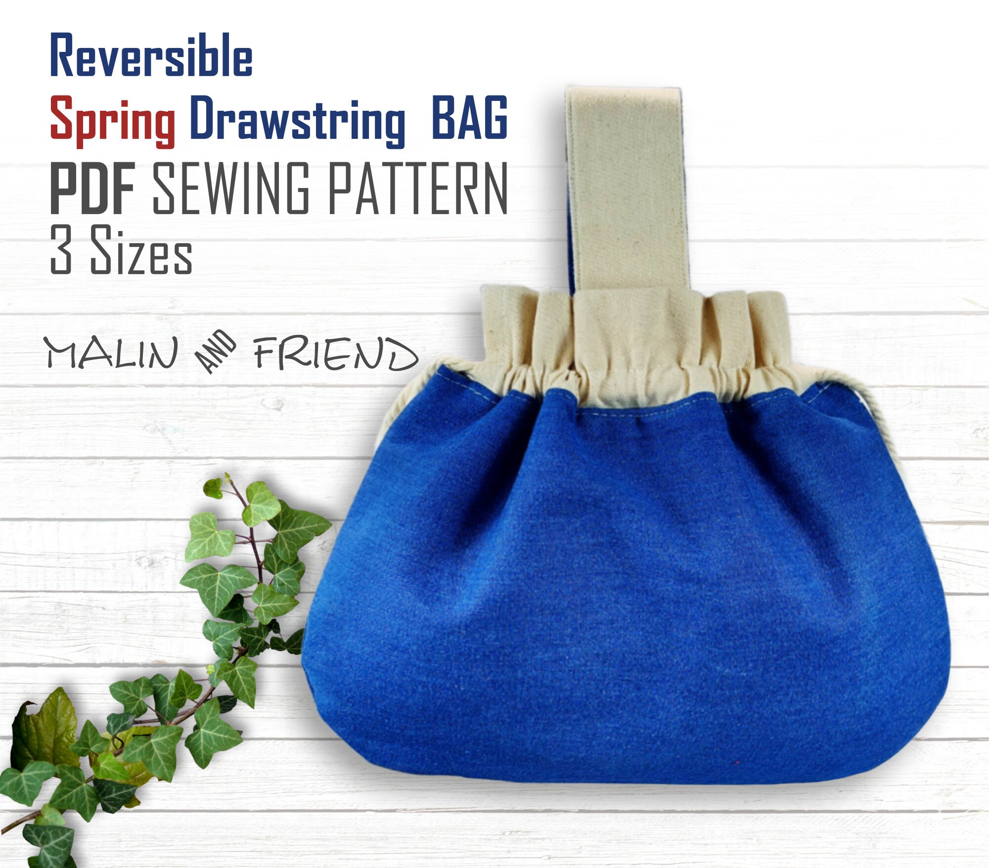 20-60代からのファッション通販  Reversible Drawstring Three Bag, Gift Reuseable Pattern, Bag バッグ