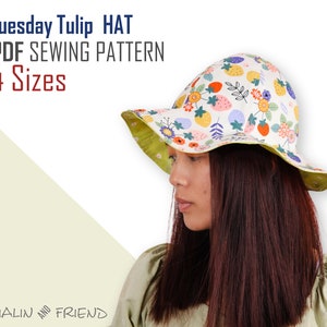 Tuesday Tulip Hat Sewing Tutorial And Templates, Easy-to-Follow Sewing Tutorial, summer hat, reversible sun hat, sewing gift, gilft for her