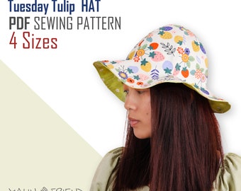 Tuesday Tulip Hat Sewing Tutorial And Templates, Easy-to-Follow Sewing Tutorial, summer hat, reversible sun hat, sewing gift, gilft for her