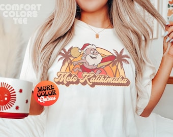 Comfort Colors Mele Kalikimaka-shirt: Hawaiian Surfing Santa-T-shirt