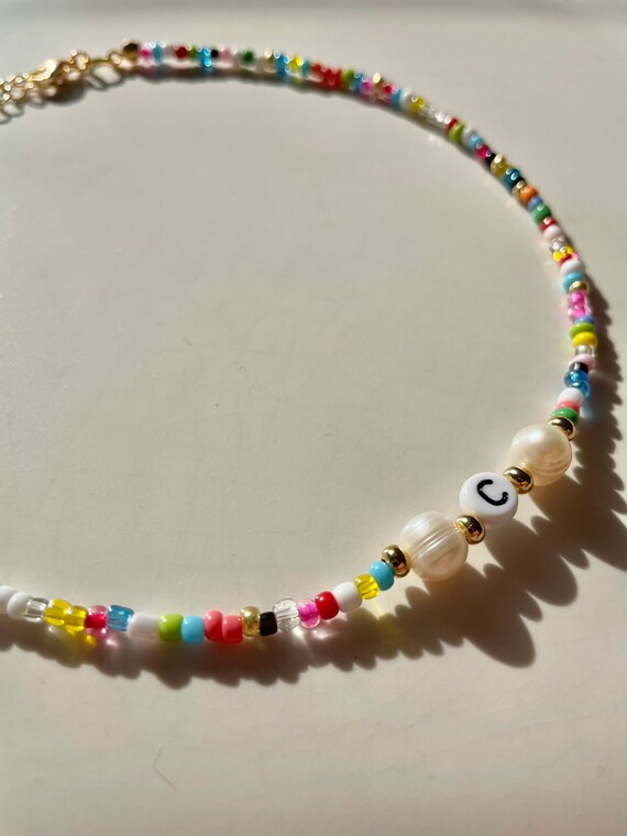 Handmade Initial Beaded Necklace With 