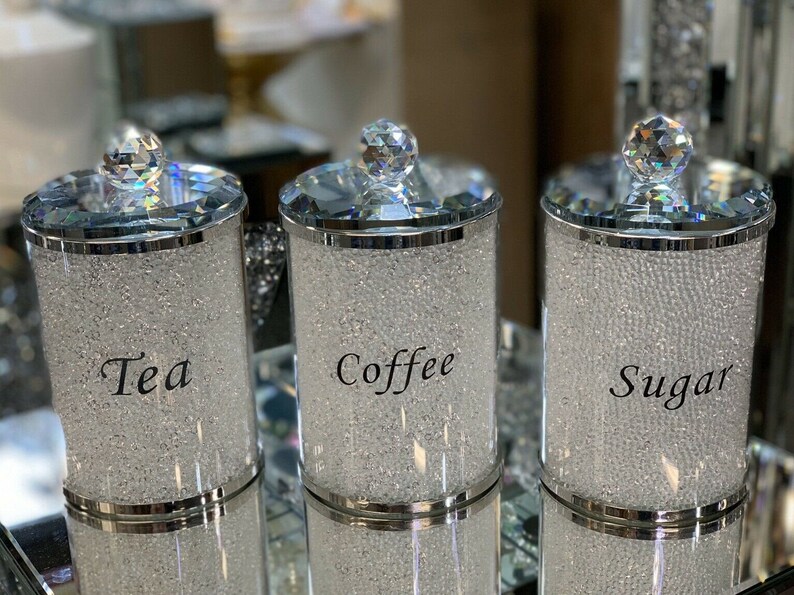 Crushed Diamond Tea Coffee Sugar CANISTERS Jars Storage White Etsy Crushed Diamond Tea Coffee Sugar CANISTERS Jars Storage White Etsy